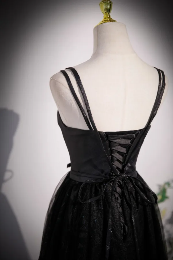 Chic / Belle Noire Paillettes Robe De Bal 2023 Princesse Bretelles Spaghetti Sans Manches Dos Nu Noeud Ceinture Longue Promo Robe De Ceremonie