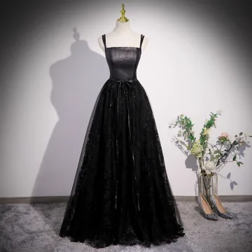 Chic Beautiful Black Sequins Prom Dresses 2023 A Line Princess Spaghetti Straps Sleeveless Backless Bow Sash Floor Length Long Prom Formal Dresses
