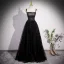 Chic / Belle Noire Paillettes Robe De Bal 2023 Princesse Bretelles Spaghetti Sans Manches Dos Nu Noeud Ceinture Longue Promo Robe De Ceremonie