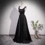 Elegant Black Beading Satin Prom Dresses 2023 A-Line / Princess U-Neck Bow Sleeveless Backless Floor-Length / Long Prom Formal Dresses