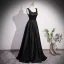 Elegant Black Beading Satin Prom Dresses 2023 A-Line / Princess U-Neck Bow Sleeveless Backless Floor-Length / Long Prom Formal Dresses
