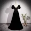 Chic / Beautiful Black Printing Velvet Prom Dresses 2023 A-Line / Princess Square Neckline Short Sleeve Backless Floor-Length / Long Formal Dresses