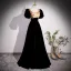 Chic / Beautiful Black Printing Velvet Prom Dresses 2023 A-Line / Princess Square Neckline Short Sleeve Backless Floor-Length / Long Formal Dresses