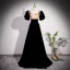 Chic / Beautiful Black Printing Velvet Prom Dresses 2023 A-Line / Princess Square Neckline Short Sleeve Backless Floor-Length / Long Formal Dresses