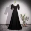 Vintage / Retro Black Pearl Rhinestone Prom Dresses 2023 A-Line / Princess Square Neckline Short Sleeve Backless Floor-Length / Long Formal Dresses