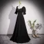 Vintage / Retro Black Pearl Rhinestone Prom Dresses 2023 A-Line / Princess Square Neckline Short Sleeve Backless Floor-Length / Long Formal Dresses