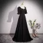 Vintage / Retro Black Pearl Rhinestone Prom Dresses 2023 A-Line / Princess Square Neckline Short Sleeve Backless Floor-Length / Long Formal Dresses