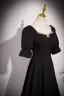Vintage / Retro Black Pearl Rhinestone Prom Dresses 2023 A-Line / Princess Square Neckline Short Sleeve Backless Floor-Length / Long Formal Dresses