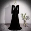 Elegant Black Velvet Prom Dresses 2023 A-Line / Princess High Neck Long Sleeve Floor-Length / Long Formal Dresses