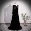 Elegant Black Velvet Prom Dresses 2023 A-Line / Princess High Neck Long Sleeve Floor-Length / Long Formal Dresses