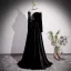 Elegant Black Velvet Prom Dresses 2023 A-Line / Princess High Neck Long Sleeve Floor-Length / Long Formal Dresses