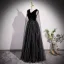 Bling Bling Black Beading Pearl Rhinestone Sequins Lace Flower Prom Dresses 2023 A-Line / Princess V-Neck Sleeveless Backless Floor-Length / Long
