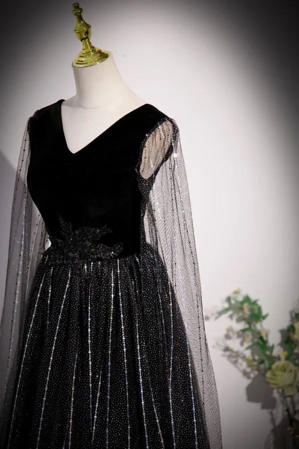 Bling Bling Black Beading Pearl Rhinestone Sequins Lace Flower Prom Dresses 2023 A-Line / Princess V-Neck Sleeveless Backless Floor-Length / Long