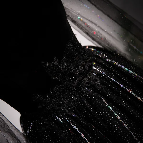 Bling Bling Black Beading Pearl Rhinestone Sequins Lace Flower Prom Dresses 2023 A-Line / Princess V-Neck Sleeveless Backless Floor-Length / Long
