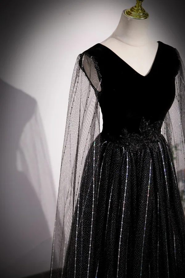 Bling Bling Black Beading Pearl Rhinestone Sequins Lace Flower Prom Dresses 2023 A-Line / Princess V-Neck Sleeveless Backless Floor-Length / Long