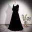 Elegant Black Pearl Velvet Prom Dresses 2023 A-Line / Princess Square Neckline Bow 3/4 Sleeve Backless Floor-Length / Long Formal Dresses