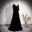 Elegant Black Pearl Velvet Prom Dresses 2023 A-Line / Princess Square Neckline Bow 3/4 Sleeve Backless Floor-Length / Long Formal Dresses