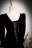 Vintage / Retro Black Pearl Rhinestone Velvet Prom Dresses 2023 A-Line / Princess Scoop Neck Long Sleeve Backless Floor-Length / Long Formal Dresses