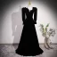Vintage / Retro Black Pearl Rhinestone Velvet Prom Dresses 2023 A-Line / Princess Scoop Neck Long Sleeve Backless Floor-Length / Long Formal Dresses