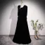 Vintage / Retro Black Pearl Rhinestone Velvet Prom Dresses 2023 A-Line / Princess Scoop Neck Long Sleeve Backless Floor-Length / Long Formal Dresses