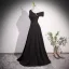 Modest / Simple Black Pearl Prom Dresses 2023 A-Line / Princess One-Shoulder Short Sleeve Backless Floor-Length / Long Prom Formal Dresses