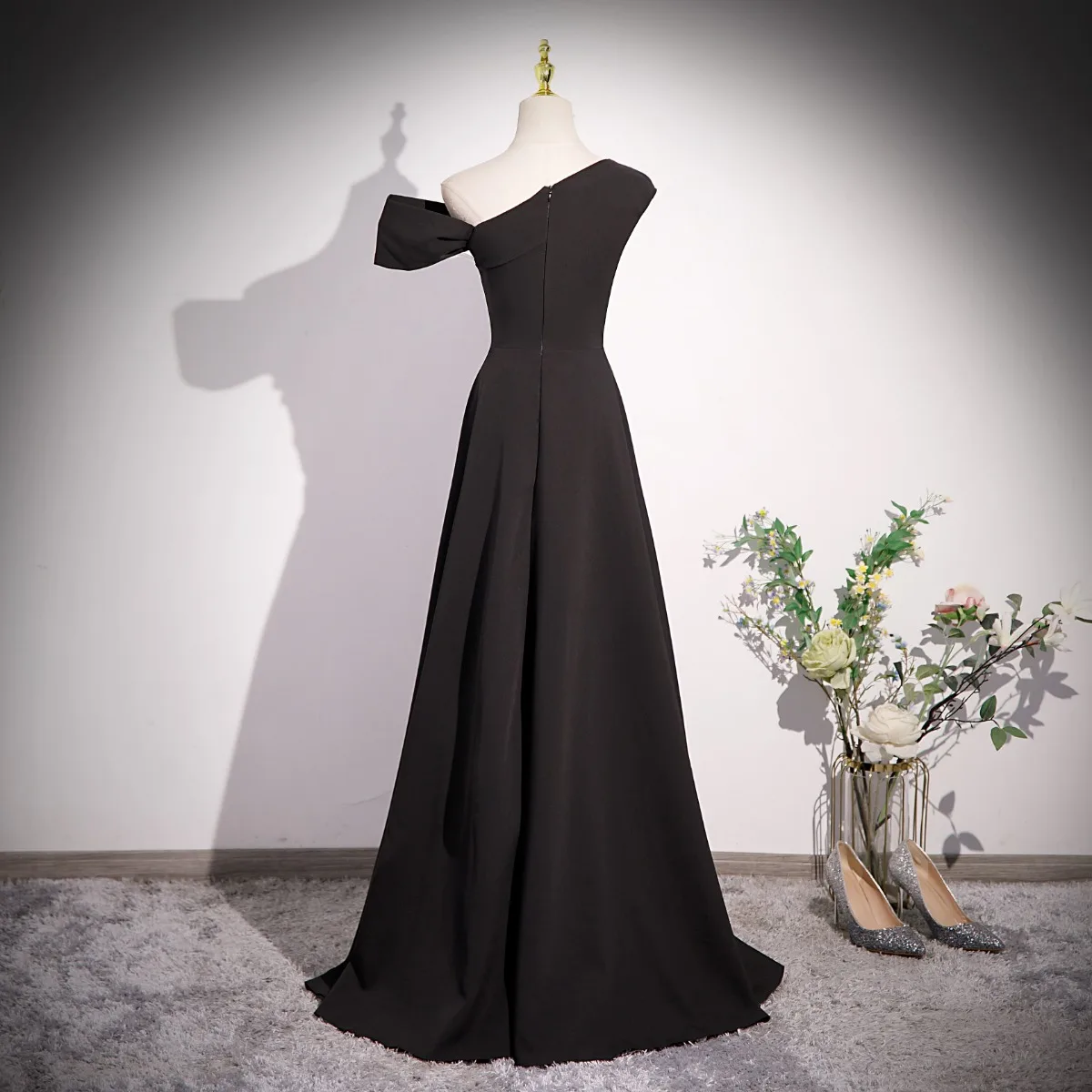 princess polly baby blue dress Modest Simple Black Pearl Prom Dresses 2023 A-Line Princess One-Shoulder Short Sleeve