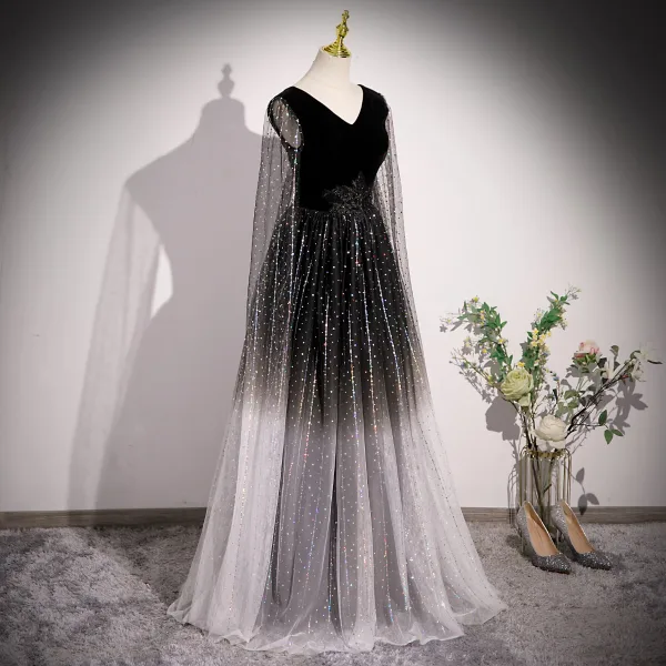 Bling Bling Black Gradient-Color Rhinestone Sequins Prom Dresses 2023 A-Line Princess