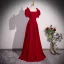 Modest / Simple Burgundy Prom Dresses 2023 A-Line / Princess Square Neckline Bow Short Sleeve Backless Floor-Length / Long Formal Dresses