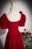 Modest / Simple Burgundy Prom Dresses 2023 A-Line / Princess Square Neckline Bow Short Sleeve Backless Floor-Length / Long Formal Dresses