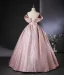 Elegant Blushing Pink Floor-Length / Long Prom Dresses 2024 Ball Gown Off-The-Shoulder Short Sleeve Backless Prom Formal Dresses