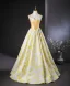 Chic / Beautiful Yellow Printing Prom Dresses 2024 Ball Gown Spaghetti Straps Sleeveless Backless Floor-Length / Long Prom Formal Dresses