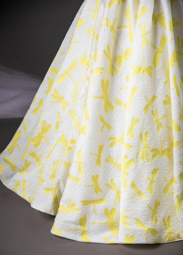 Chic / Beautiful Yellow Printing Prom Dresses 2024 Ball Gown Spaghetti Straps Sleeveless Backless Floor-Length / Long Prom Formal Dresses