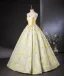 Chic / Beautiful Yellow Printing Prom Dresses 2024 Ball Gown Spaghetti Straps Sleeveless Backless Floor-Length / Long Prom Formal Dresses
