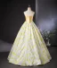 Chic / Beautiful Yellow Printing Prom Dresses 2024 Ball Gown Spaghetti Straps Sleeveless Backless Floor-Length / Long Prom Formal Dresses