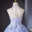 Chic / Beautiful Sky Blue Beading Appliques Prom Dresses 2024 A-Line / Princess Halter Sleeveless Backless Floor-Length / Long Prom Formal Dresses