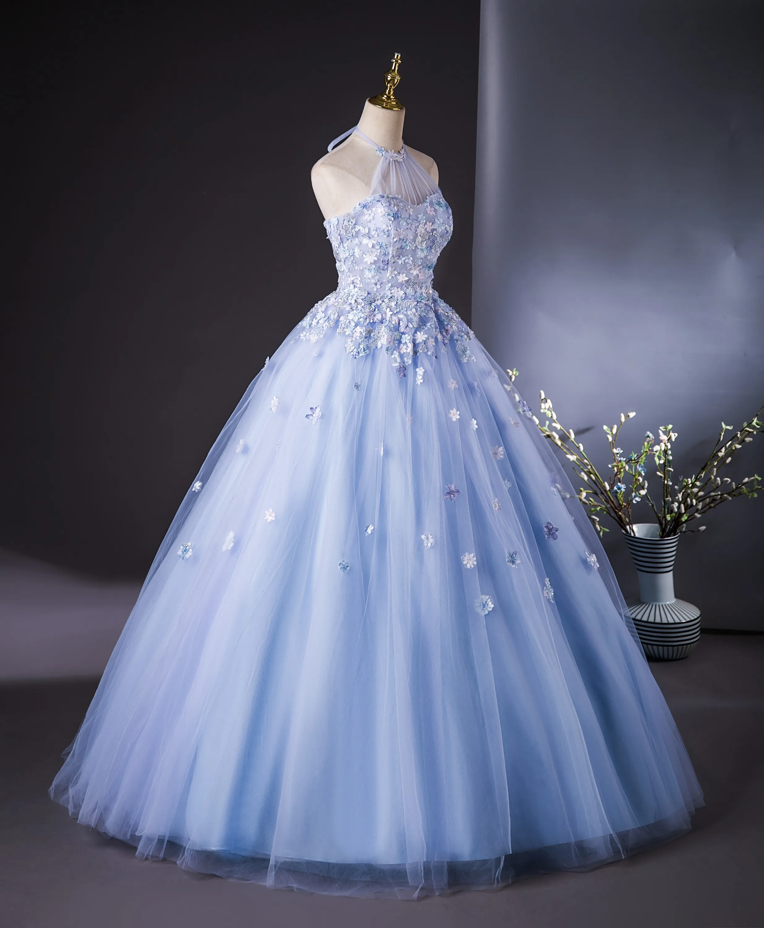 blue dress for baby girl BABARONI BABARONI Tulle Blue Prom Dresses A-Line Square Appliqued Lace Ruched Zipper, Blue / US0 main image 1