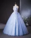 Chic / Beautiful Sky Blue Beading Appliques Prom Dresses 2024 A-Line / Princess Halter Sleeveless Backless Floor-Length / Long Prom Formal Dresses