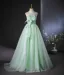Chic / Beautiful Sage Green Beading Pearl Sequins Bow Prom Dresses 2024 Ball Gown High Neck Sleeveless Backless Floor-Length / Long Prom Formal Dresses