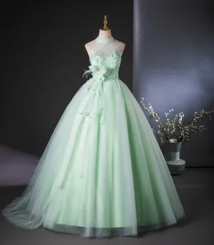 Chic Belle Vert Cendré Perlage Perle Paillettes Noeud Robe De Bal 2024 Robe Boule Col Haut Sans Manches Dos Nu Longue Promo Robe De Ceremonie
