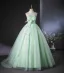 Chic / Beautiful Sage Green Beading Pearl Sequins Bow Prom Dresses 2024 Ball Gown High Neck Sleeveless Backless Floor-Length / Long Prom Formal Dresses