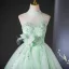 Chic / Beautiful Sage Green Beading Pearl Sequins Bow Prom Dresses 2024 Ball Gown High Neck Sleeveless Backless Floor-Length / Long Prom Formal Dresses