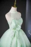 Chic / Beautiful Sage Green Beading Pearl Sequins Bow Prom Dresses 2024 Ball Gown High Neck Sleeveless Backless Floor-Length / Long Prom Formal Dresses