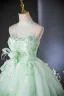 Chic / Beautiful Sage Green Beading Pearl Sequins Bow Prom Dresses 2024 Ball Gown High Neck Sleeveless Backless Floor-Length / Long Prom Formal Dresses