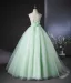 Chic / Beautiful Sage Green Beading Pearl Sequins Bow Prom Dresses 2024 Ball Gown High Neck Sleeveless Backless Floor-Length / Long Prom Formal Dresses
