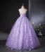 Chic / Beautiful Lavender Lace Butterfly Prom Dresses 2024 Ball Gown Strapless Sleeveless Backless Floor-Length / Long Prom Formal Dresses