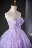 Chic / Beautiful Lavender Lace Butterfly Prom Dresses 2024 Ball Gown Strapless Sleeveless Backless Floor-Length / Long Prom Formal Dresses