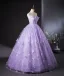 Chic / Beautiful Lavender Lace Butterfly Prom Dresses 2024 Ball Gown Strapless Sleeveless Backless Floor-Length / Long Prom Formal Dresses