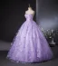 Chic / Beautiful Lavender Lace Butterfly Prom Dresses 2024 Ball Gown Strapless Sleeveless Backless Floor-Length / Long Prom Formal Dresses