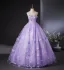 Chic / Beautiful Lavender Lace Butterfly Prom Dresses 2024 Ball Gown Strapless Sleeveless Backless Floor-Length / Long Prom Formal Dresses