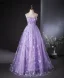 Chic / Beautiful Lavender Lace Butterfly Prom Dresses 2024 Ball Gown Strapless Sleeveless Backless Floor-Length / Long Prom Formal Dresses